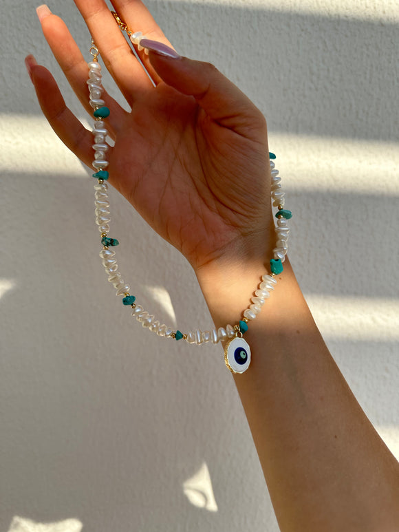 Topaz White Bead Stone Necklace